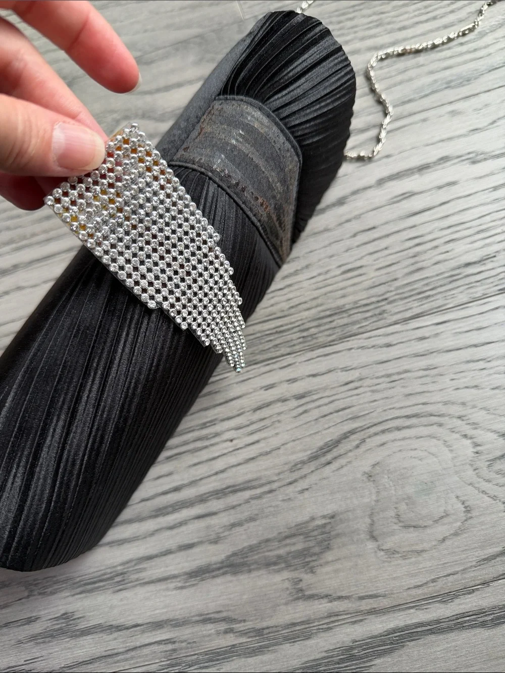 Elegant Black Pleated Evening Clutch with Silver Chain
